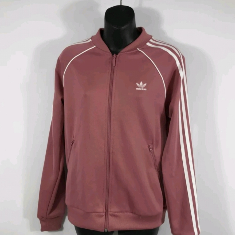 Adidas pink long sleeve zipper poly blend